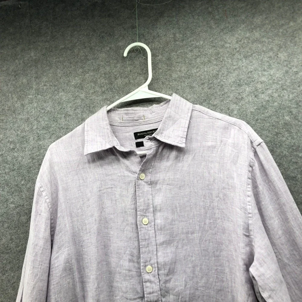 Banana Republic 100% Linen Shirt Mens M Purple Standard Fit Long Sleeve Button